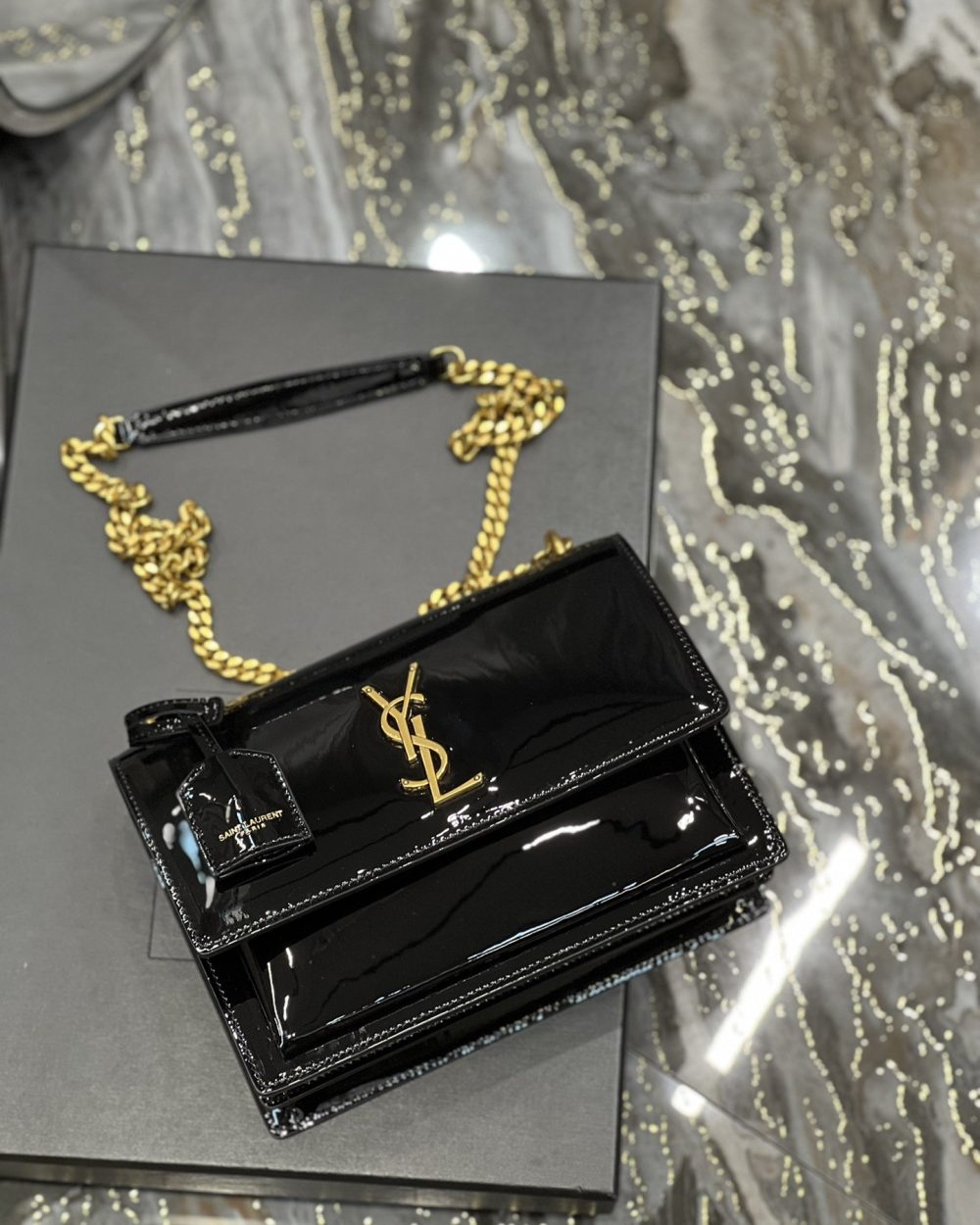 [REP 1:1] Saint Laurent Sunset Medium Chain Bag For Women 8.6in/22cm Black YSL