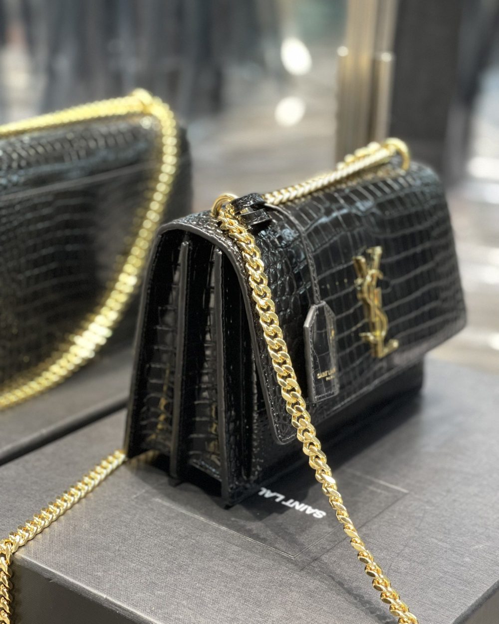 [REP 1:1] Saint Laurent Sunset Medium Chain Bag For Women 8.6in/22cm Black YSL 442906DND0J1000