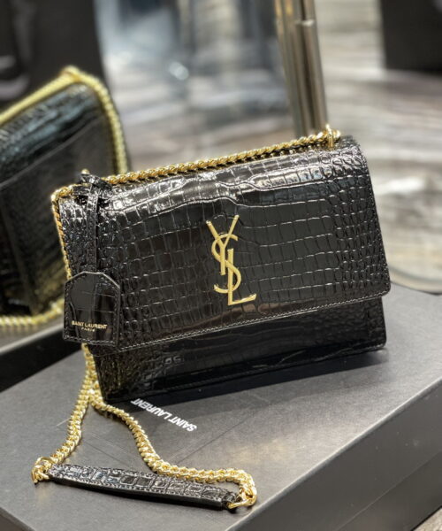 [REP 1:1] Saint Laurent Sunset Medium Chain Bag For Women 8.6in/22cm Black YSL 442906DND0J1000