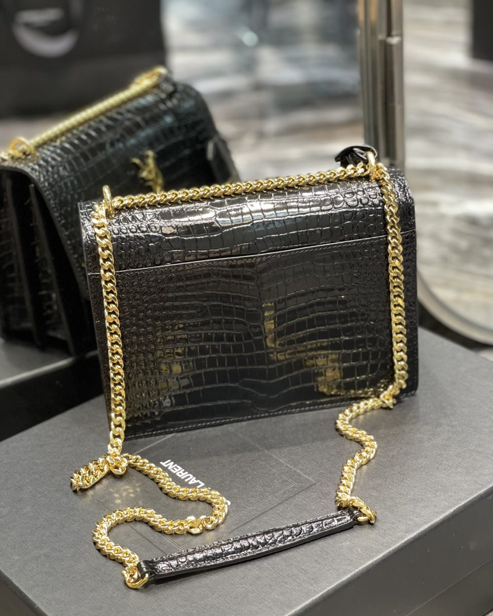 [REP 1:1] Saint Laurent Sunset Medium Chain Bag For Women 8.6in/22cm Black YSL 442906DND0J1000