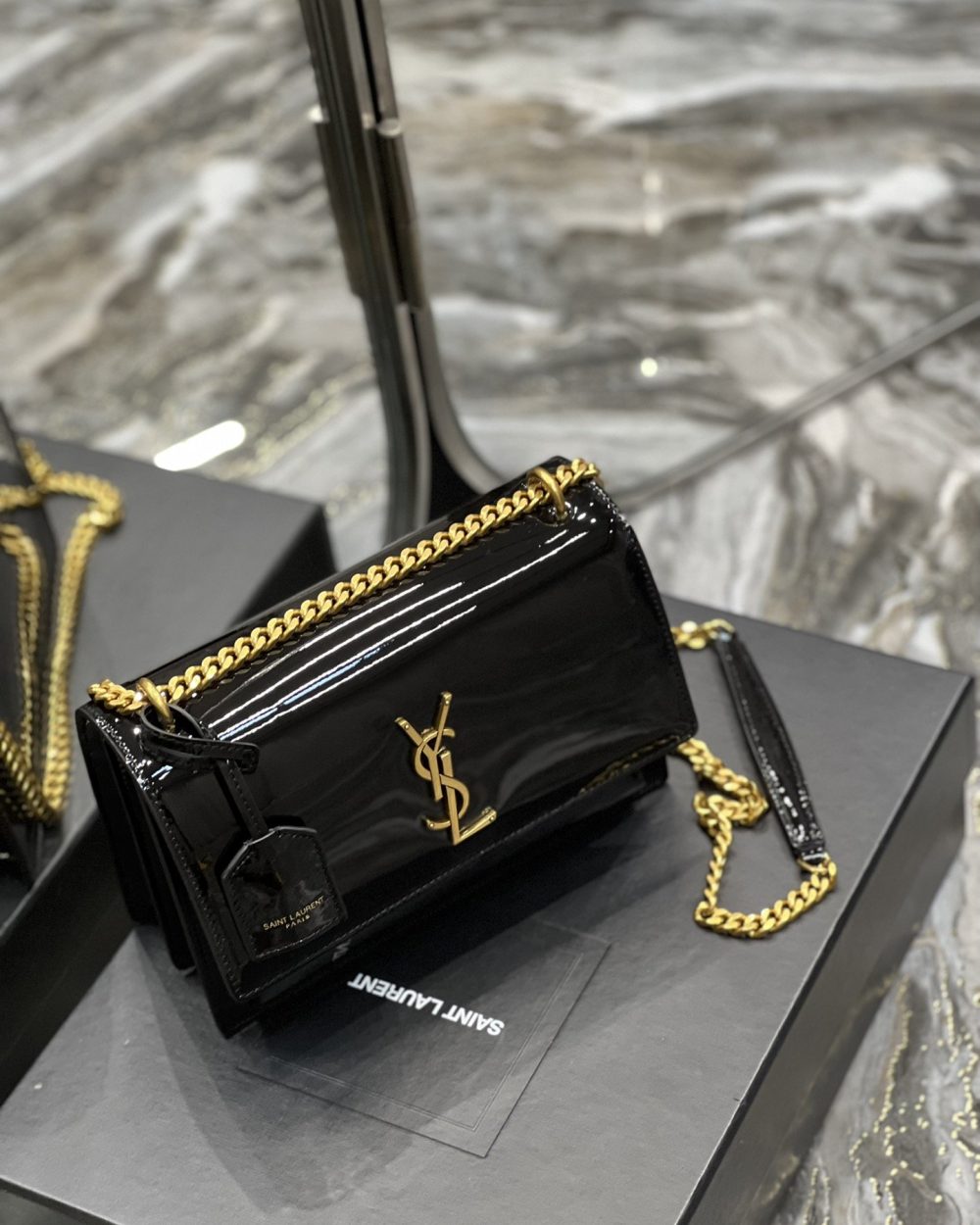 [REP 1:1] Saint Laurent Sunset Medium Chain Bag For Women 8.6in/22cm Black YSL