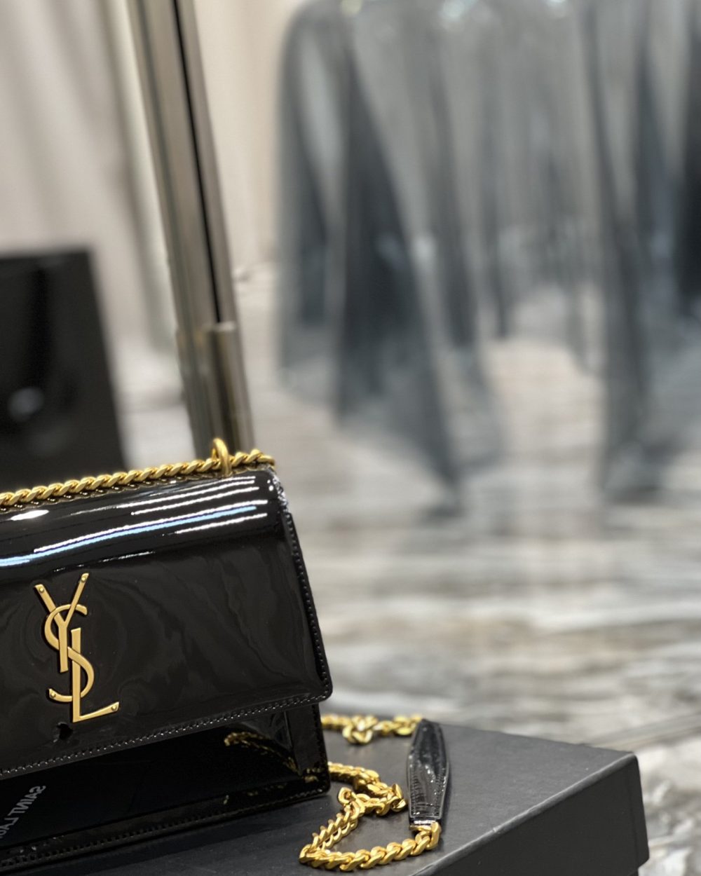[REP 1:1] Saint Laurent Sunset Medium Chain Bag For Women 8.6in/22cm Black YSL