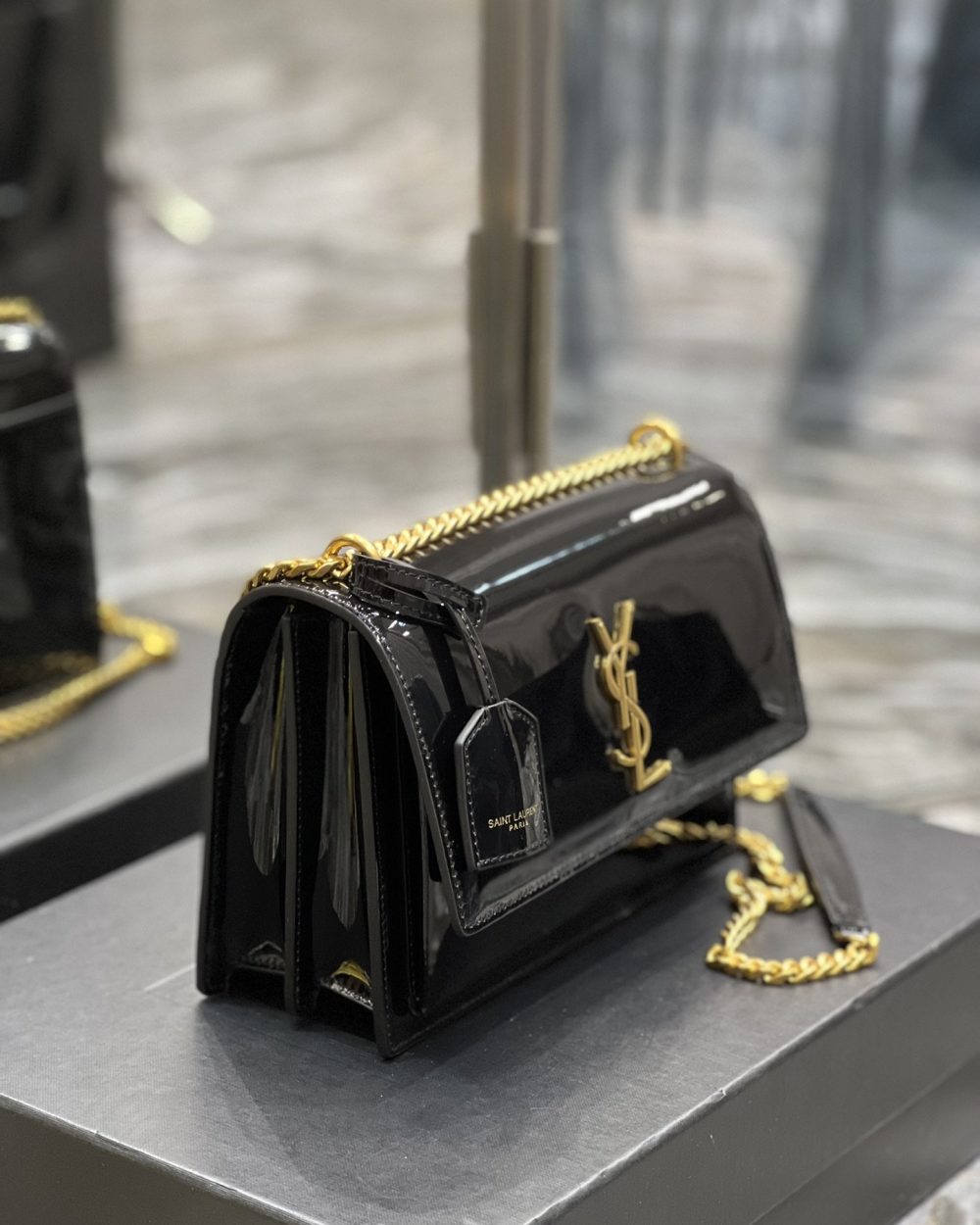 [REP 1:1] Saint Laurent Sunset Medium Chain Bag For Women 8.6in/22cm Black YSL