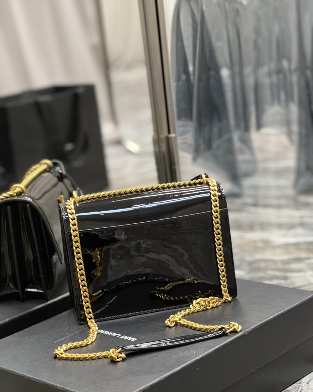 [REP 1:1] Saint Laurent Sunset Medium Chain Bag For Women 8.6in/22cm Black YSL