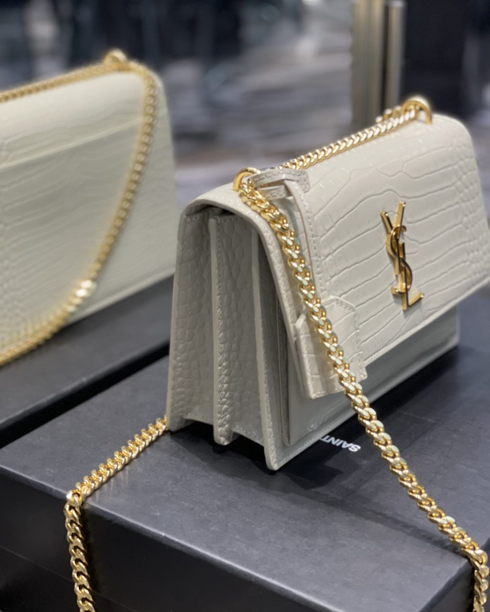 [REP 1:1] Saint Laurent Sunset Medium Chain Bag For Women 8.6in/22cm White YSL 442906DND0J9207