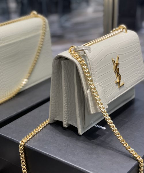 [REP 1:1] Saint Laurent Sunset Medium Chain Bag For Women 8.6in/22cm White YSL 442906DND0J9207