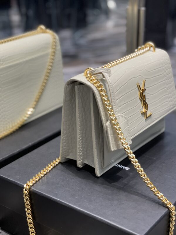 [REP 1:1] Saint Laurent Sunset Medium Chain Bag For Women 8.6in/22cm White YSL 442906DND0J9207