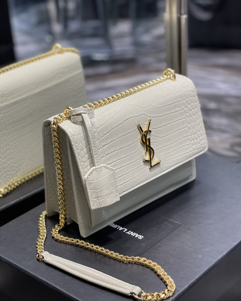[REP 1:1] Saint Laurent Sunset Medium Chain Bag For Women 8.6in/22cm White YSL 442906DND0J9207
