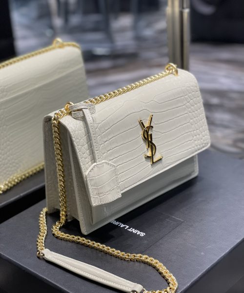 [REP 1:1] Saint Laurent Sunset Medium Chain Bag For Women 8.6in/22cm White YSL 442906DND0J9207