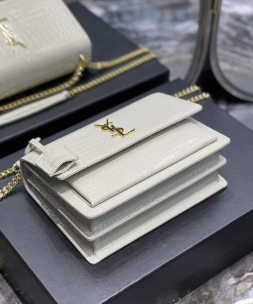 [REP 1:1] Saint Laurent Sunset Medium Chain Bag For Women 8.6in/22cm White YSL 442906DND0J9207
