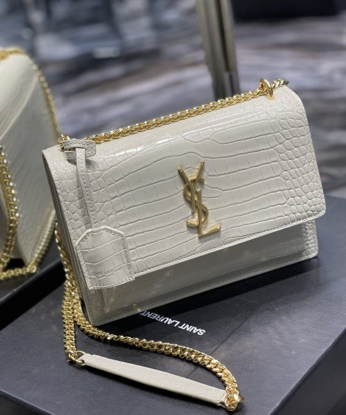 [REP 1:1] Saint Laurent Sunset Medium Chain Bag For Women 8.6in/22cm White YSL 442906DND0J9207