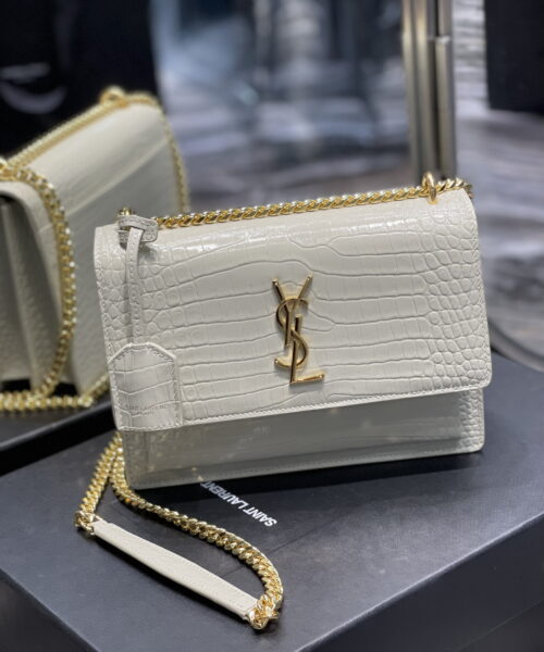 [REP 1:1] Saint Laurent Sunset Medium Chain Bag For Women 8.6in/22cm White YSL 442906DND0J9207