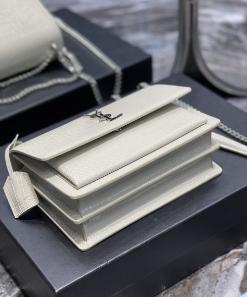 [REP 1:1] Saint Laurent Sunset Medium Chain Bag For Women 8.6in/22cm White YSL 442906DND0N9207