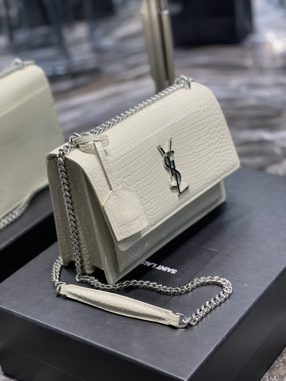 [REP 1:1] Saint Laurent Sunset Medium Chain Bag For Women 8.6in/22cm White YSL 442906DND0N9207 - Image 3