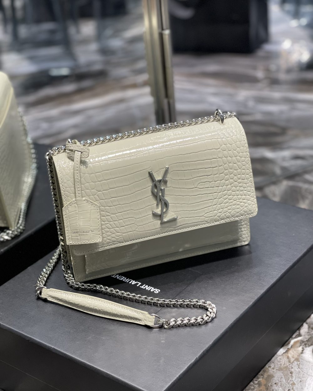 [REP 1:1] Saint Laurent Sunset Medium Chain Bag For Women 8.6in/22cm White YSL 442906DND0N9207