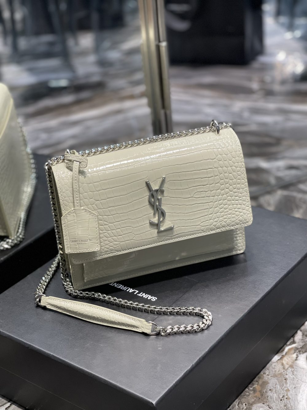 [REP 1:1] Saint Laurent Sunset Medium Chain Bag For Women 8.6in/22cm White YSL 442906DND0N9207 - Image 2