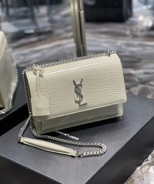 [REP 1:1] Saint Laurent Sunset Medium Chain Bag For Women 8.6in/22cm White YSL 442906DND0N9207