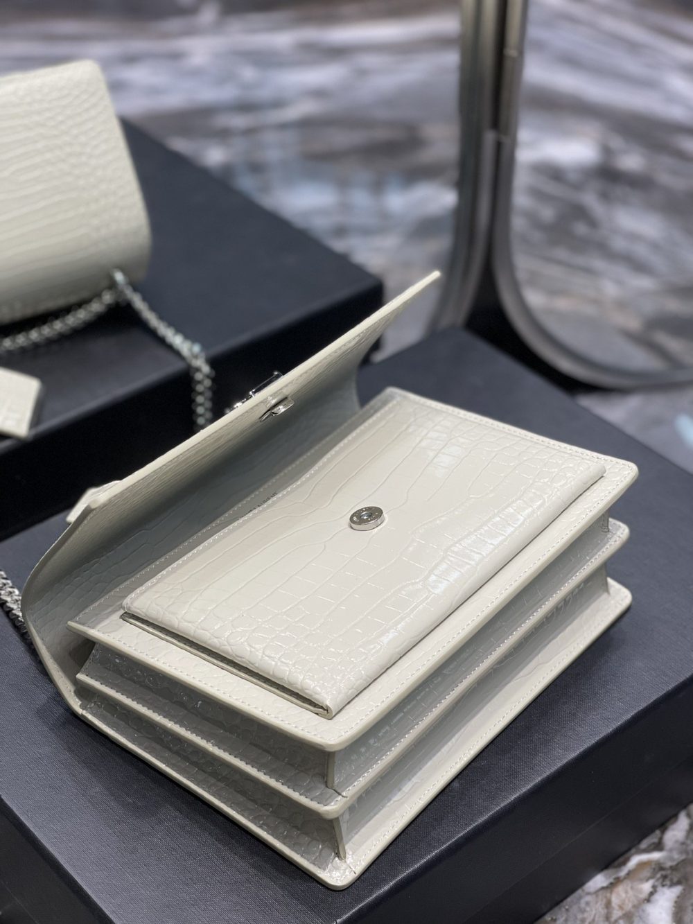 [REP 1:1] Saint Laurent Sunset Medium Chain Bag For Women 8.6in/22cm White YSL 442906DND0N9207 - Image 8