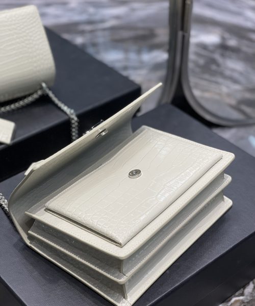[REP 1:1] Saint Laurent Sunset Medium Chain Bag For Women 8.6in/22cm White YSL 442906DND0N9207