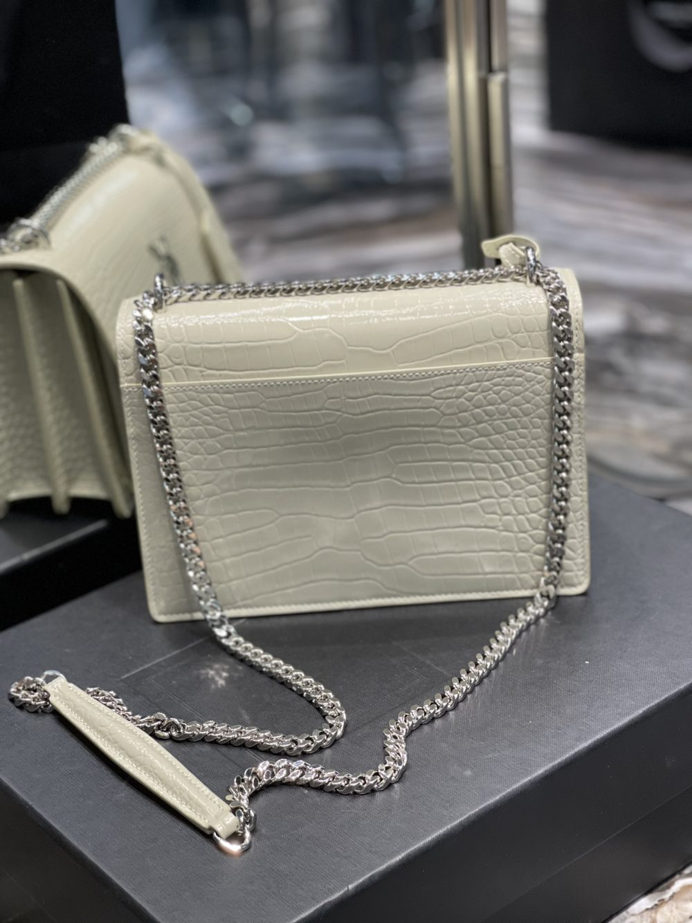 [REP 1:1] Saint Laurent Sunset Medium Chain Bag For Women 8.6in/22cm White YSL 442906DND0N9207 - Image 4