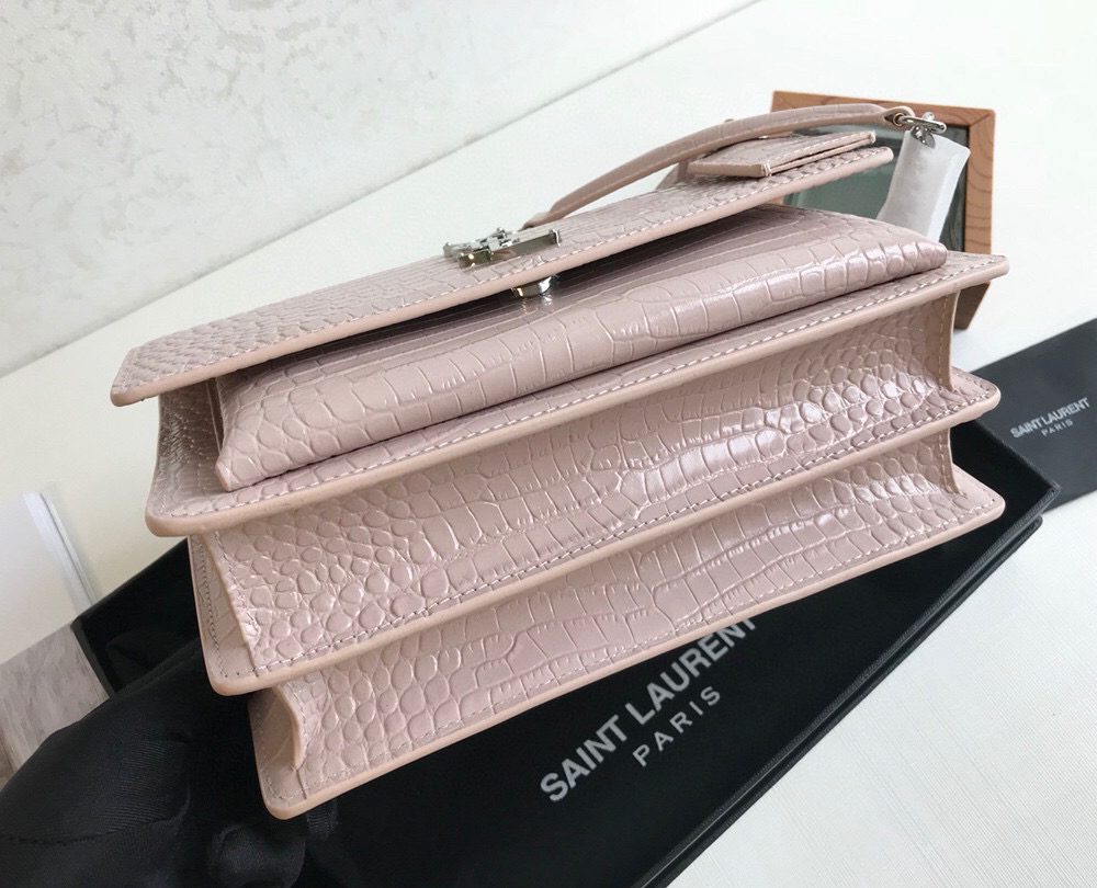 [REP 1:1] Saint Laurent Sunset Medium Chain Bag Light Pink For Women 8.6in/22cm YSL 442906DND0N1202