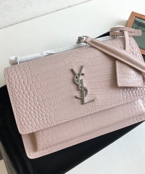 [REP 1:1] Saint Laurent Sunset Medium Chain Bag Light Pink For Women 8.6in/22cm YSL 442906DND0N1202
