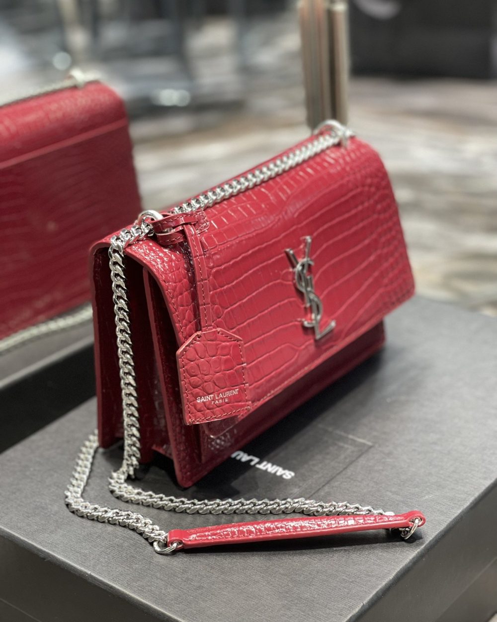 [REP 1:1] Saint Laurent Sunset Medium Chain Bag Red For Women 8.6in/22cm YSL