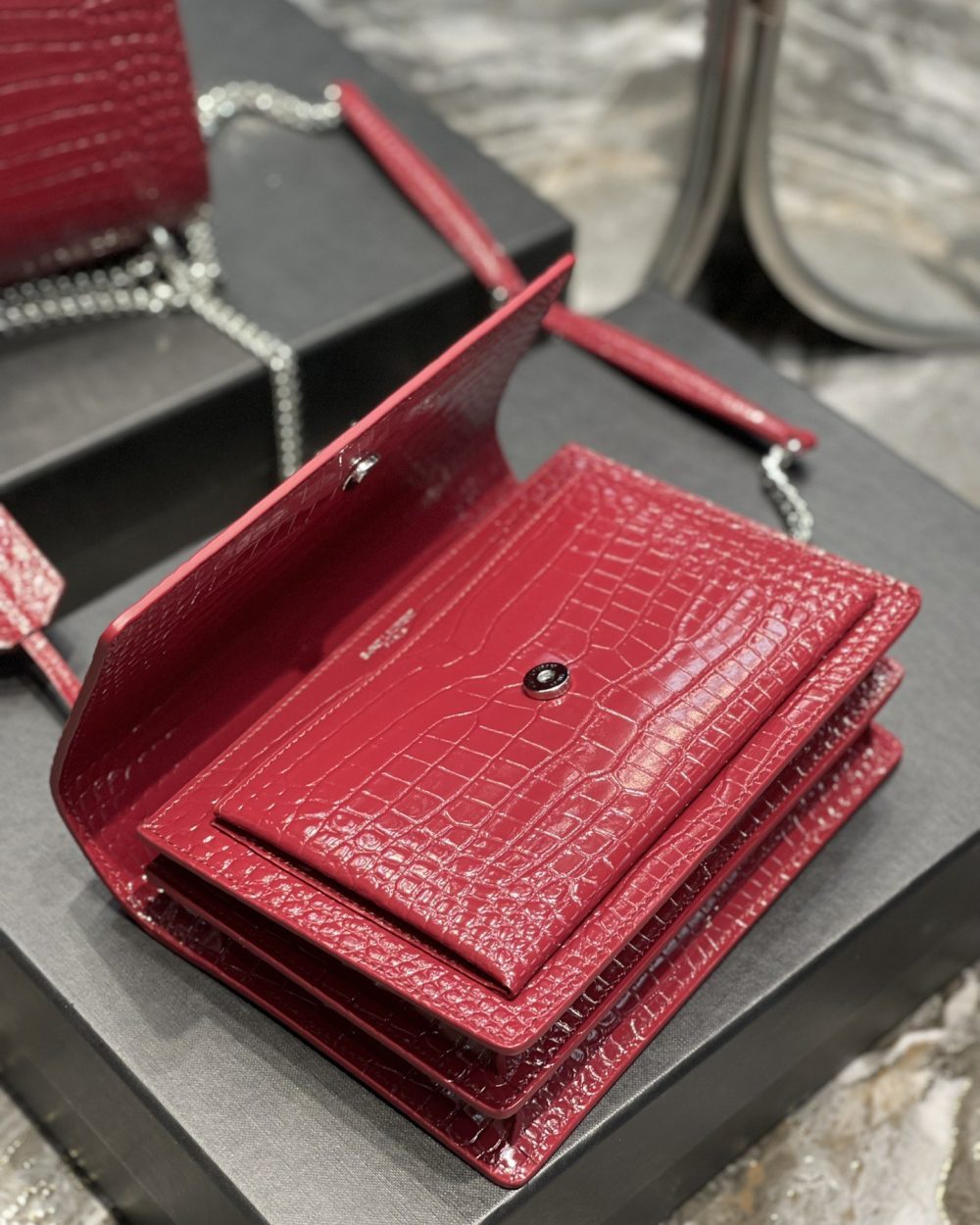 [REP 1:1] Saint Laurent Sunset Medium Chain Bag Red For Women 8.6in/22cm YSL