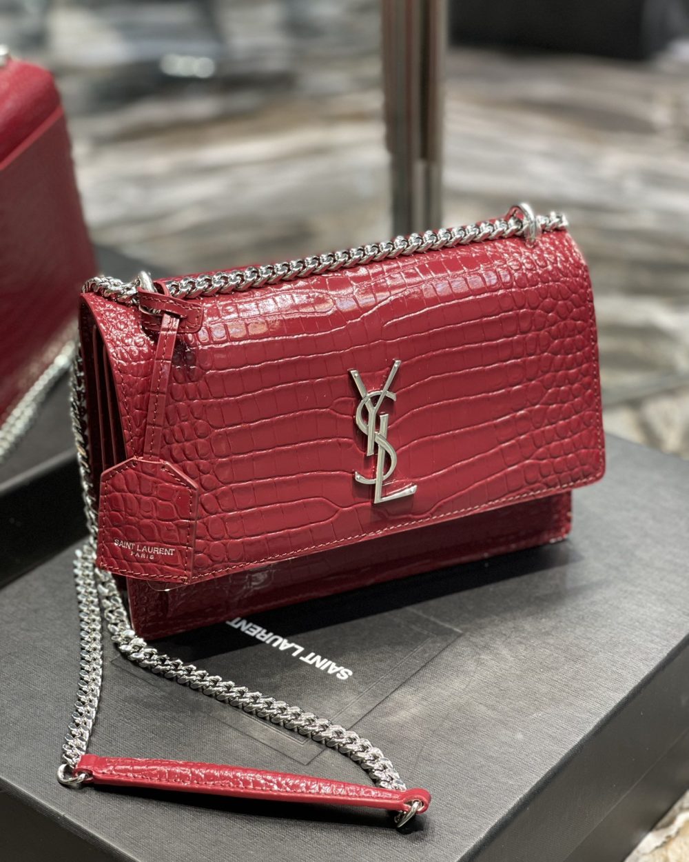 [REP 1:1] Saint Laurent Sunset Medium Chain Bag Red For Women 8.6in/22cm YSL