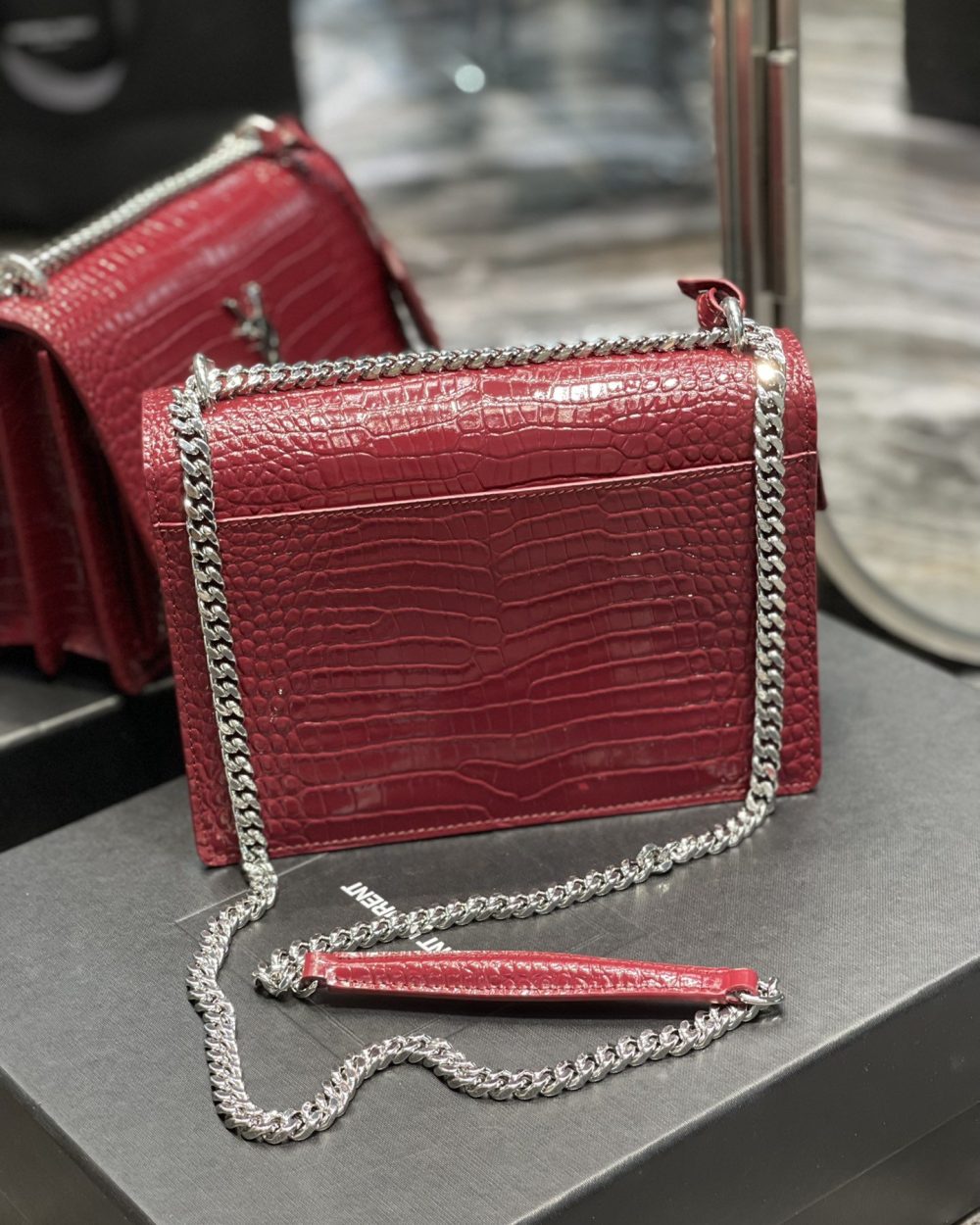[REP 1:1] Saint Laurent Sunset Medium Chain Bag Red For Women 8.6in/22cm YSL