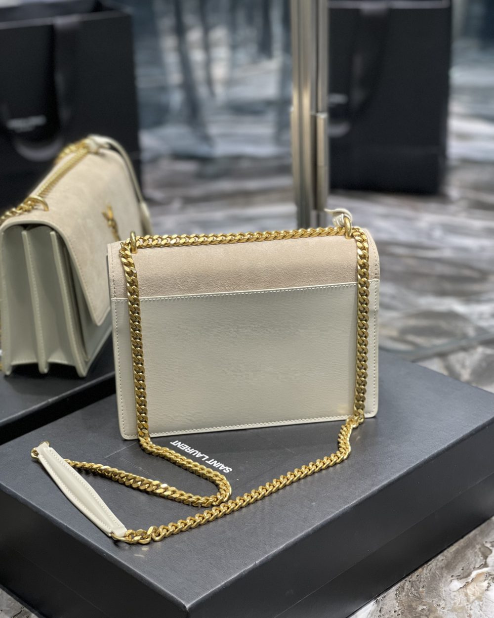[REP 1:1] Saint Laurent Sunset Medium Chain Bag White For Women 9.8in/22cm YSL