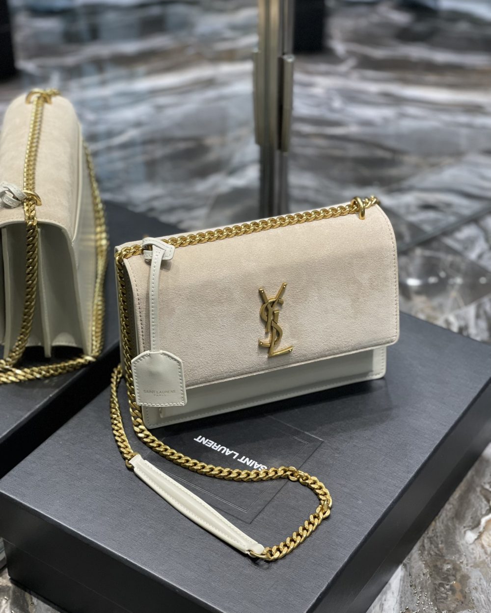 [REP 1:1] Saint Laurent Sunset Medium Chain Bag White For Women 9.8in/22cm YSL