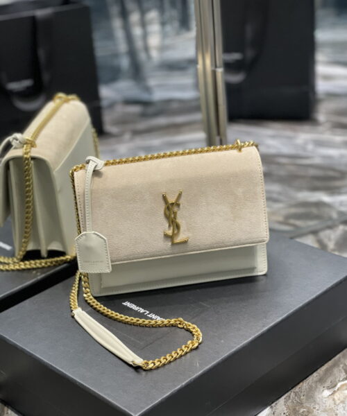[REP 1:1] Saint Laurent Sunset Medium Chain Bag White For Women 9.8in/22cm YSL