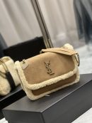 [REP 1:1] Saint Laurent Taupe Shearling Medium Niki Bag Brown For Women, Women's Bags 8.66in/22cm YSL‎