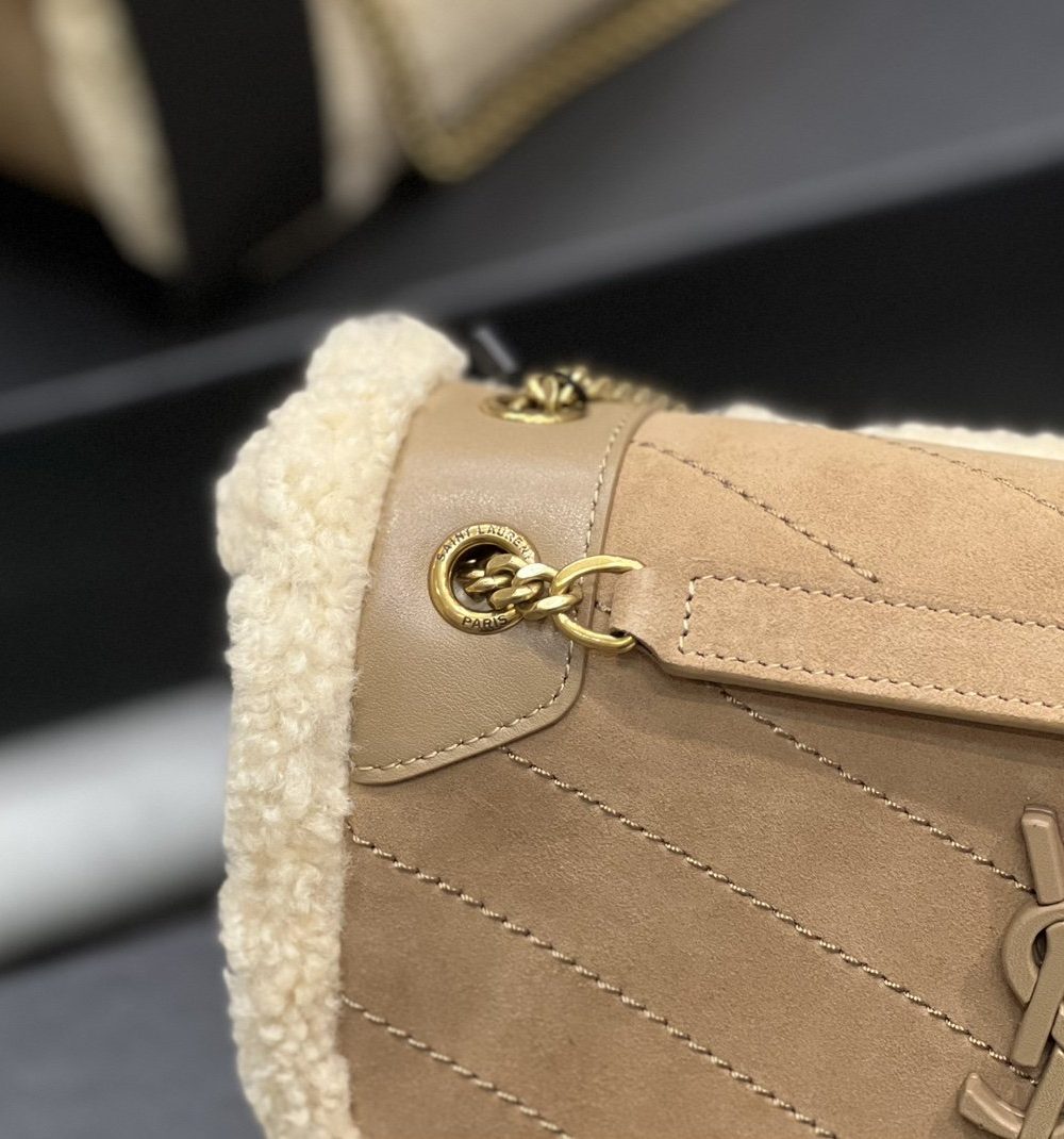 [REP 1:1] Saint Laurent Taupe Shearling Medium Niki Bag Brown For Women, Women's Bags 8.66in/22cm YSL‎
