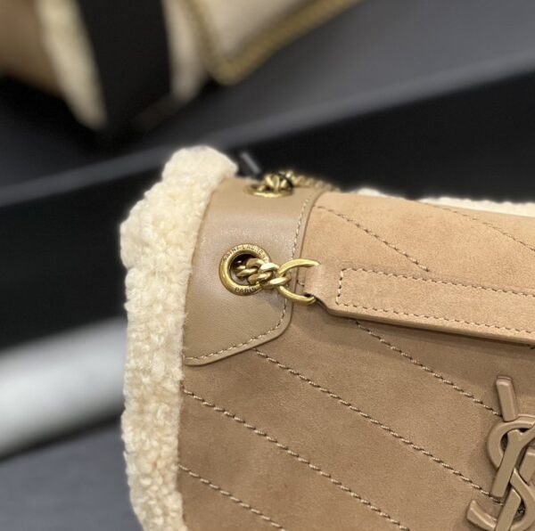 [REP 1:1] Saint Laurent Taupe Shearling Medium Niki Bag Brown For Women, Women's Bags 8.66in/22cm YSL‎