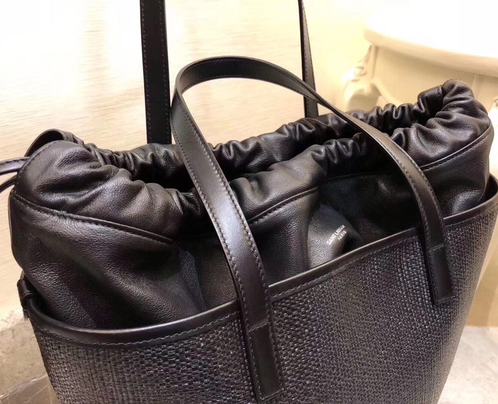 [REP 1:1] Saint Laurent Teddy Medium Canvas Handle Bucket Tote Bag Black For Women 13in/33cm YSL 551595 96W1E 1000