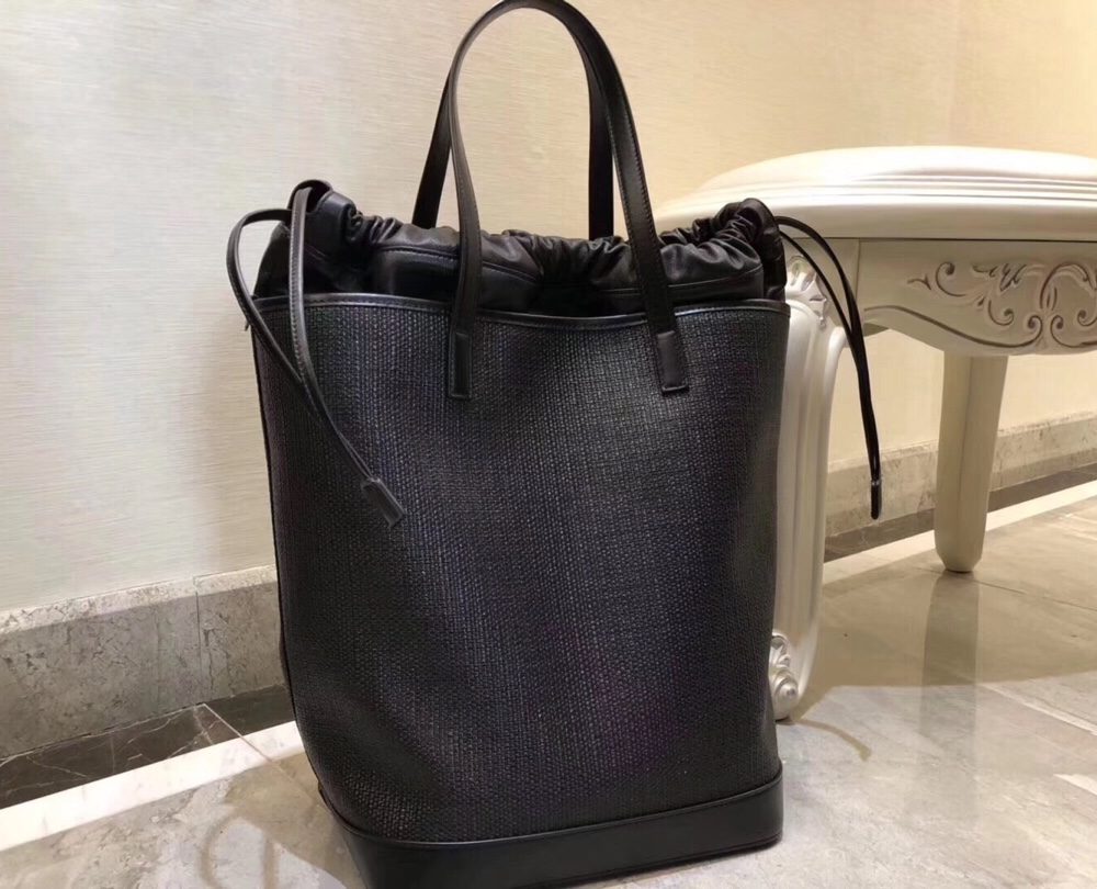 [REP 1:1] Saint Laurent Teddy Medium Canvas Handle Bucket Tote Bag Black For Women 13in/33cm YSL 551595 96W1E 1000