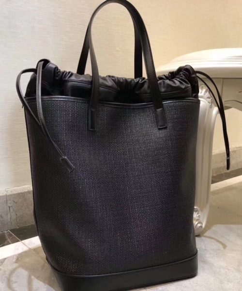 [REP 1:1] Saint Laurent Teddy Medium Canvas Handle Bucket Tote Bag Black For Women 13in/33cm YSL 551595 96W1E 1000
