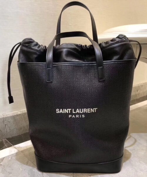 [REP 1:1] Saint Laurent Teddy Medium Canvas Handle Bucket Tote Bag Black For Women 13in/33cm YSL 551595 96W1E 1000