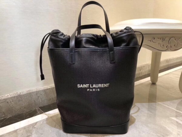 [REP 1:1] Saint Laurent Teddy Medium Canvas Handle Bucket Tote Bag Black For Women 13in/33cm YSL 551595 96W1E 1000
