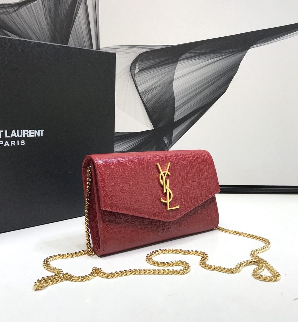 [REP 1:1] Saint Laurent Uptown Chain Wallet Red For Women 7.4in/19cm YSL