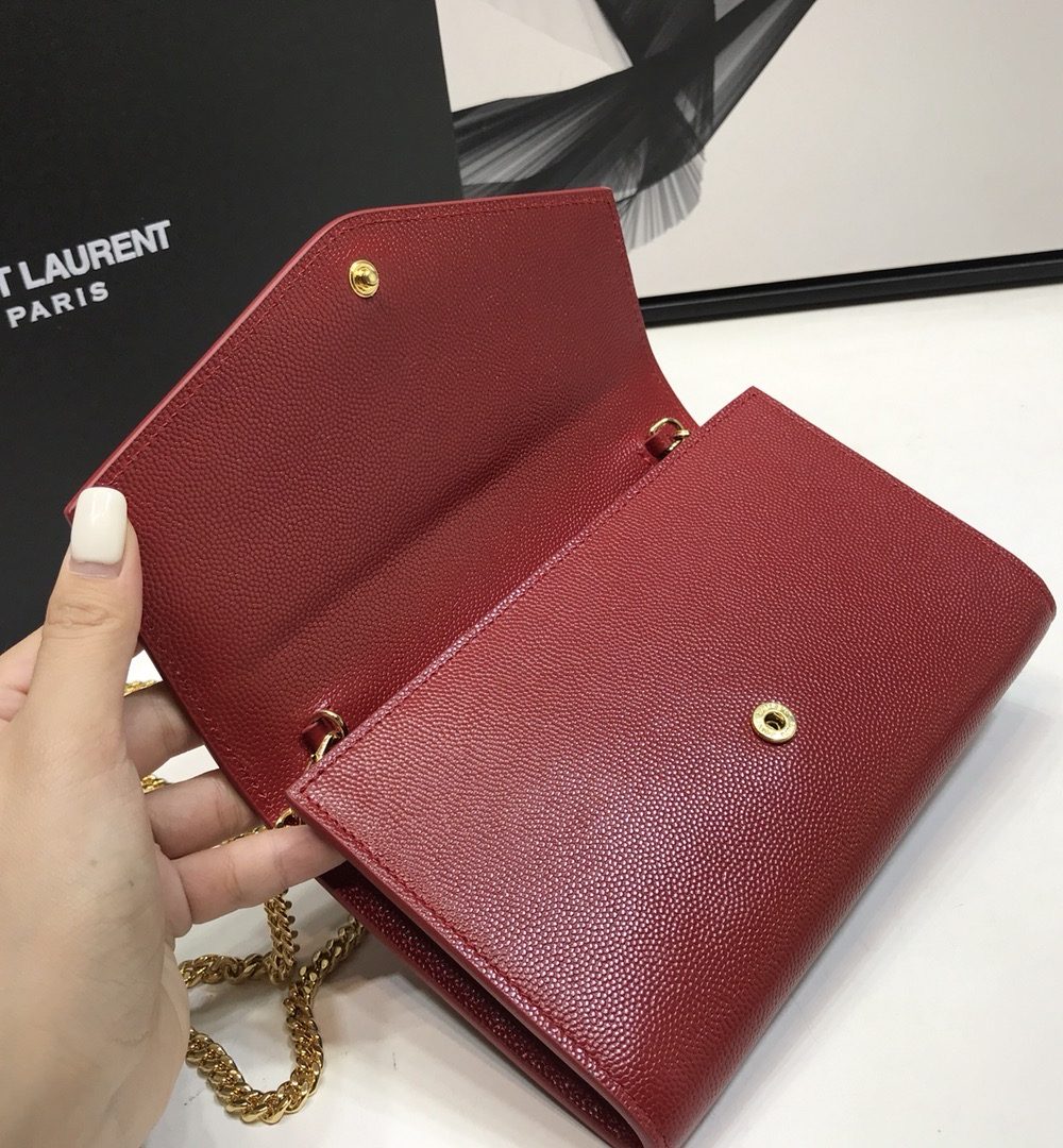 [REP 1:1] Saint Laurent Uptown Chain Wallet Red For Women 7.4in/19cm YSL