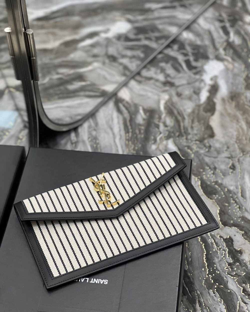 [REP 1:1] Saint Laurent Uptown Pouch Cream In Canvas For Women 10.6in/27cm YSL 565739FAACG9583