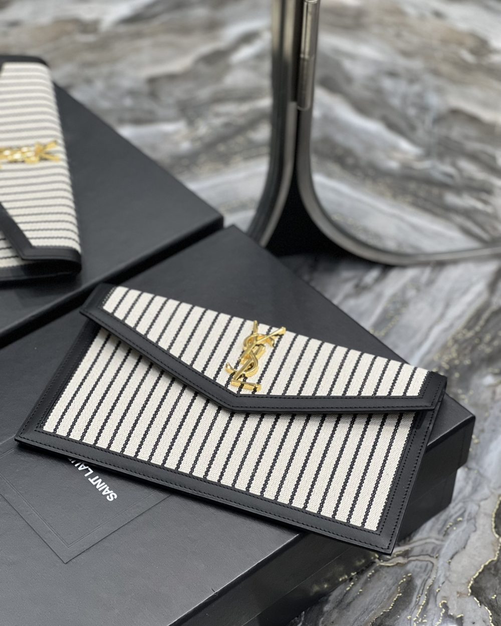 [REP 1:1] Saint Laurent Uptown Pouch Cream In Canvas For Women 10.6in/27cm YSL 565739FAACG9583