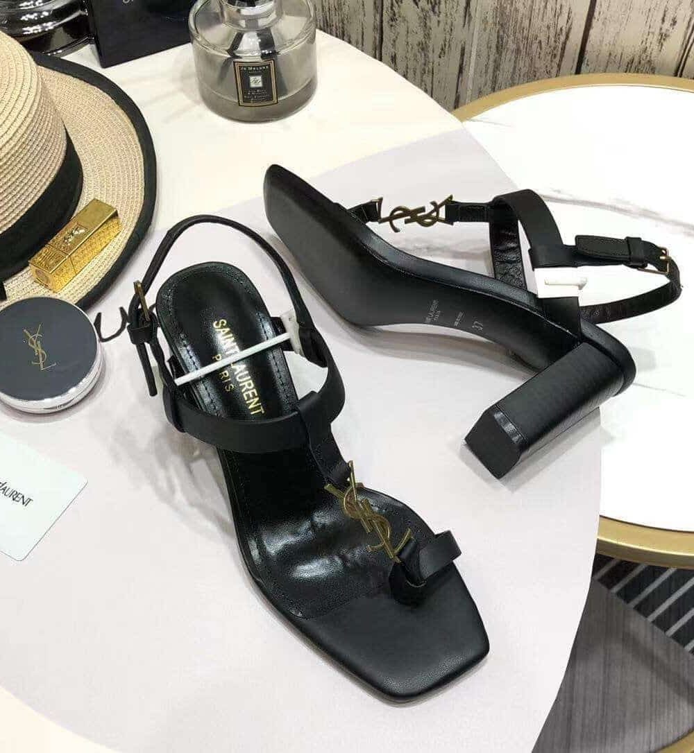 Saint Laurent Women's Cassandra Heeled Sandals Black For Women YSL 658198DWETT1000