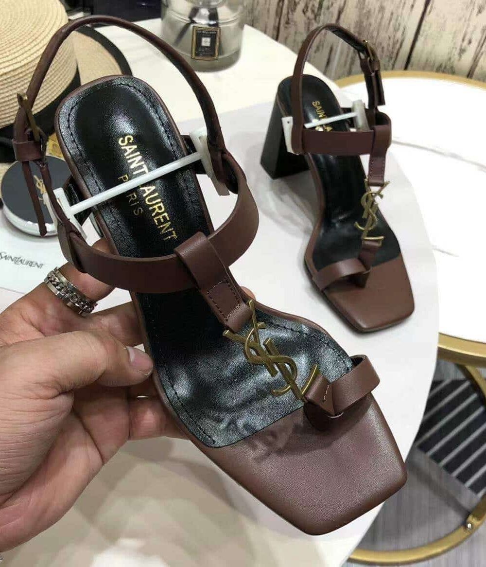 Saint Laurent Women's Cassandra Heeled Sandals Brown For Women YSL 658198DWETT6023