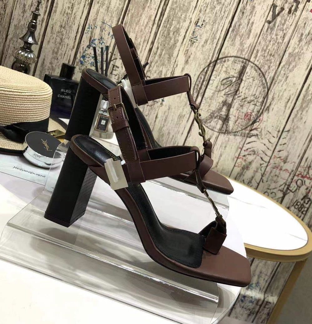 Saint Laurent Women's Cassandra Heeled Sandals Brown For Women YSL 658198DWETT6023