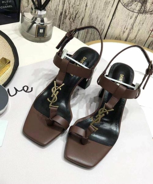 Saint Laurent Women's Cassandra Heeled Sandals Brown For Women YSL 658198DWETT6023