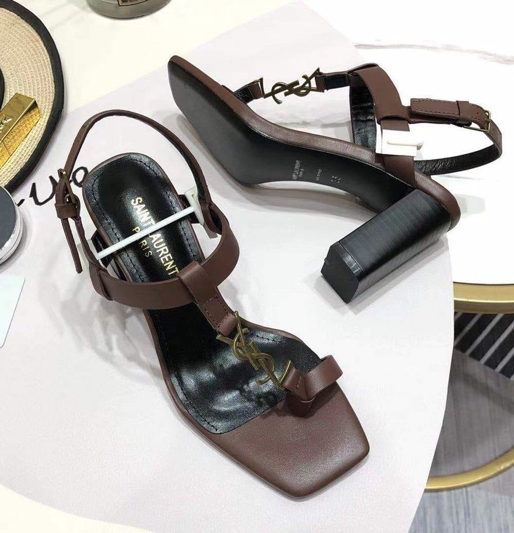 Saint Laurent Women's Cassandra Heeled Sandals Brown For Women YSL 658198DWETT6023